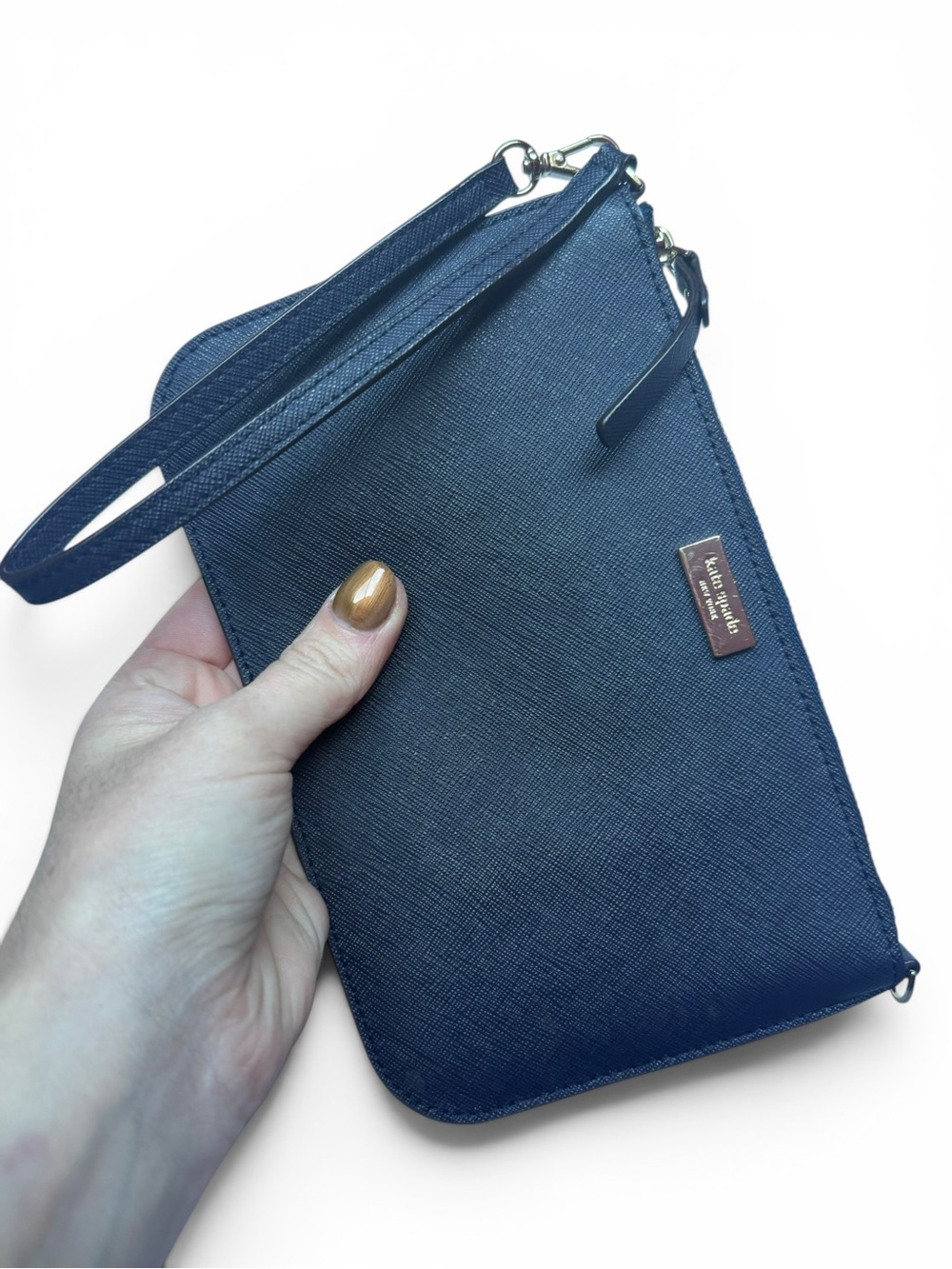 Kate Spade Navy Leather Zip Wristlet Travel Wallet Organizer